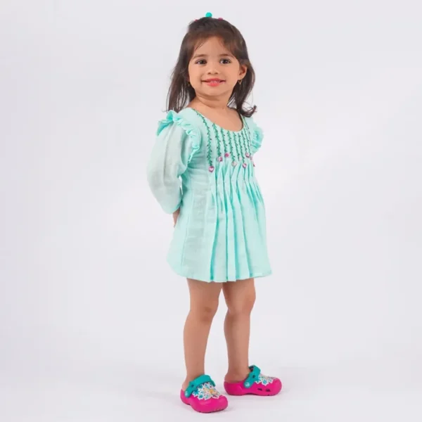 Little Mermaid's Delight | Sea Green A-Line Frock for Baby Girls | Soft Cotton | Hand Embroidery | 0-4 Years