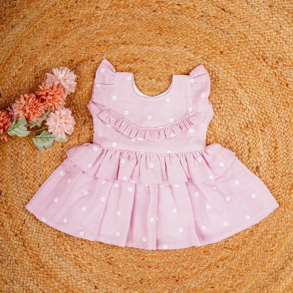 Frill Frock with Ruffled Neck – Cozy & Cute Baby Girl Outfit-Peach