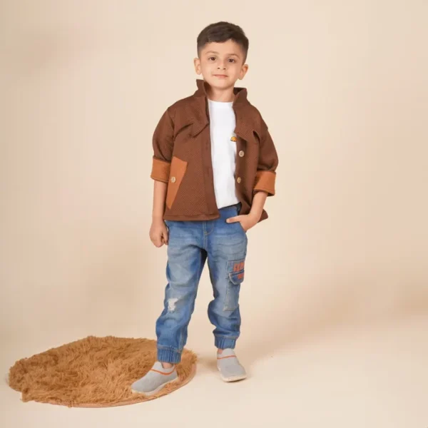 Brick Charm Oversized Jacket for Boys | Warm and Stylish Winter Wear