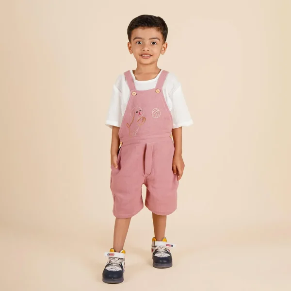 Handcrafted Muslin Baby Boy Dungaree Set | Soft, Sustainable & Embroidered (6M–4Y)