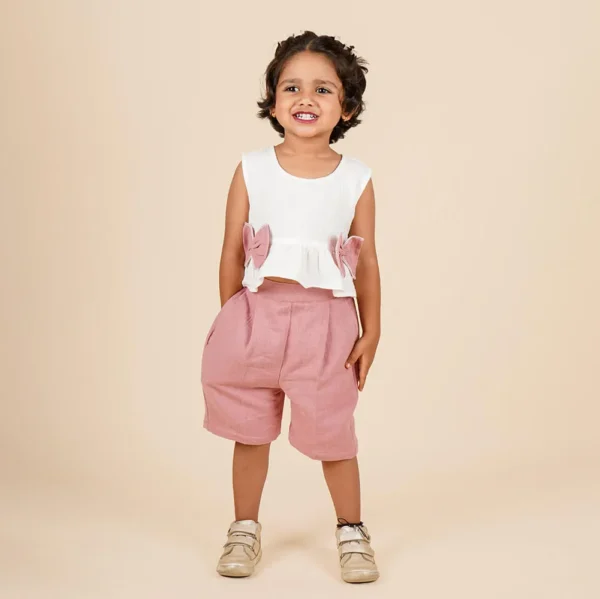 Dusty Pink Muslin Peplum Top Set | Elegant Casual Style for Kids | 6M-4Y