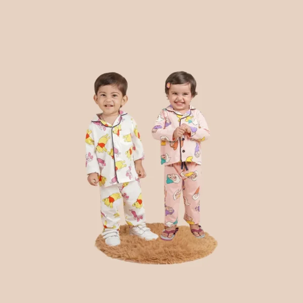 LOYZO Unisex Baby Sleepsuits – 100% Cotton Soft Nightwear, White & Pink (Pack of 2)