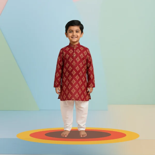 Baby Boy Ethnic Kurta Pajama Set – Mehroon Front Placket Kurta (6M–5Y)