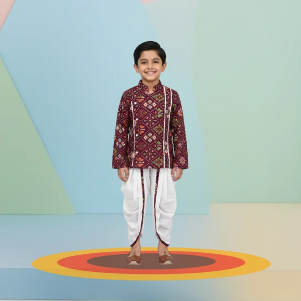 Maroon Side Placket Kurta Dhoti Set – Boys Traditional Ethnic Wear (6M–5Y)