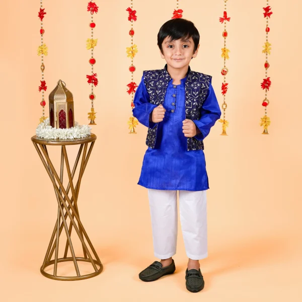 Boys Open Waist Kurta Set – Royal & Navy Blue (12M–5Y)