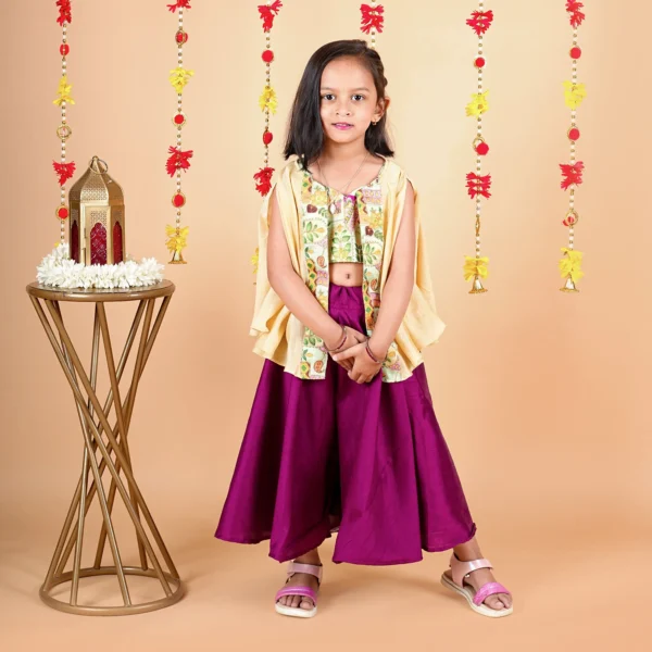 Girls Shoulder Cap Palazzo Set – Purple & Gold (12M–5Y)